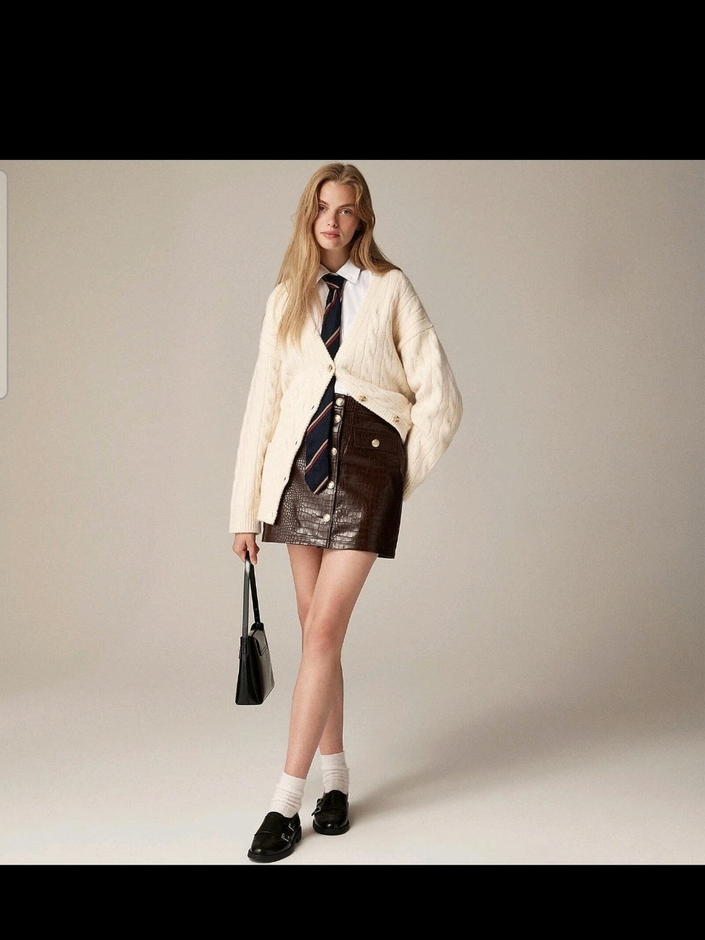 J. Crew Croc-Embellished Faux Leather Mini Skirt Midnight Brown Size 6